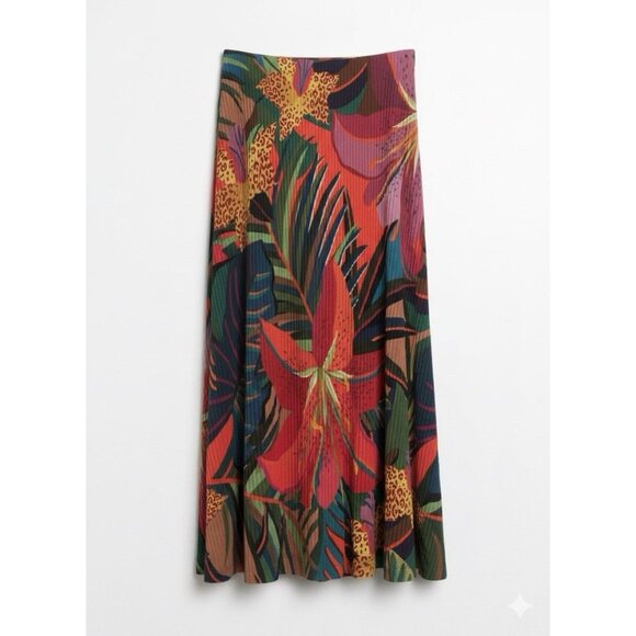 Farm Rio Multicolor Tropical Print Skirt Sz M Casual Comfy Flowy Relaxed Fit - Picture 2 of 6
